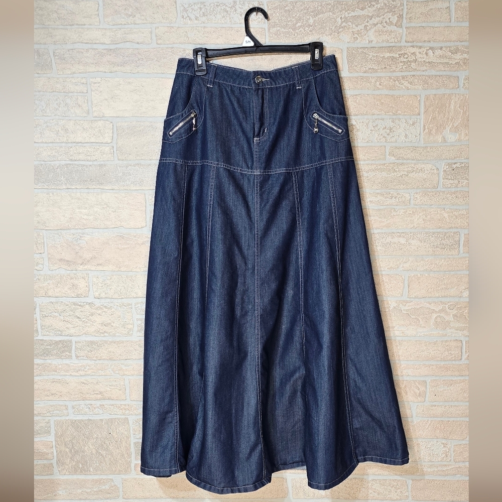Style J Lightweight Denim A-Line Panel Maxi Skirt Y2K Size 30 US 10